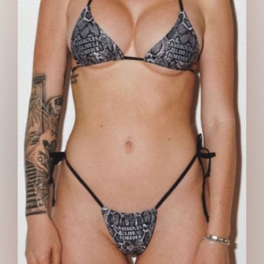 NIP Sexy Skimpy Assholes Live Forever ALF Snakeskin Animal Print Tri Top Bikini